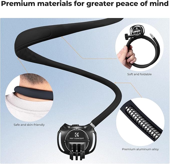 K&F CONCEPT Neck Mount with Air Cushion, Camera Holder with 1/4" Adapter Hands-Free POV Vlogging for GoPro Hero 13/12/11/10/9/8/7/6/5/4/MAX, Insta 360 X5/X4/Ace Pro 2, DJI Osmo Nano Action 6/3/4/5 Pro