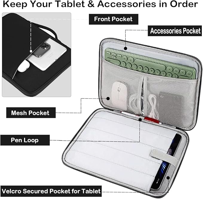 CAAORDKSO 12.9 Inch Tablet Sleeve Bag for iPad Pro 13-inch (M4) 2024, iPad Air 13-inch (M3/M2) 2025, iPad Pro 12.9-inch (6th/5th/4th/3rd Generation) with Magic Keyboard, Waterproof iPad Case Bag Black