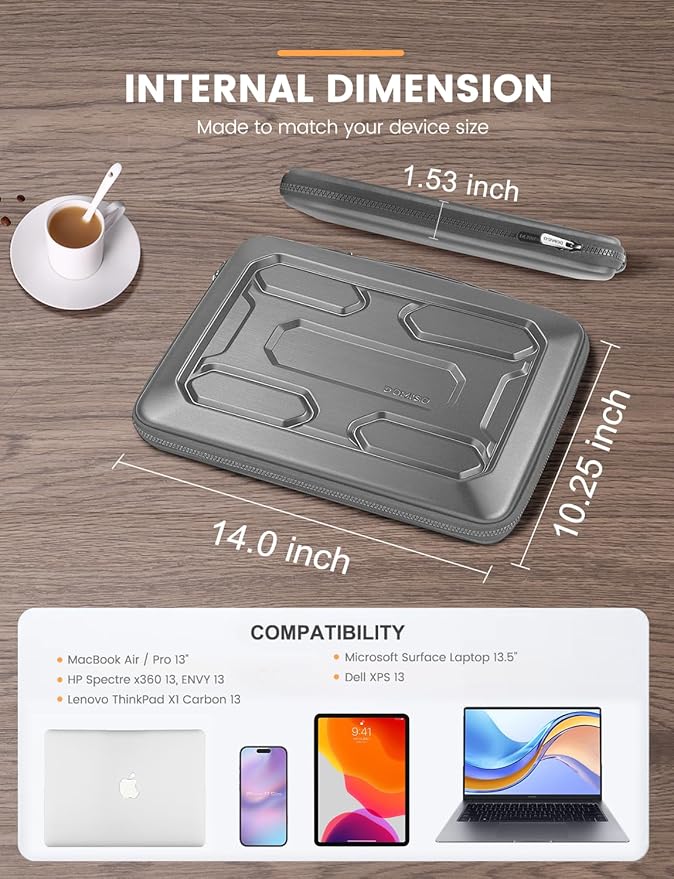 DOMISO 13.3 inch Laptop Sleeve with Handle Shockproof Computer Bag Waterproof EVA Protective Carrying Case for 13-13.3 inch Notebooks/13 MacBook Air/MacBook Pro Retina/Dell XPS 13/HP,Silver