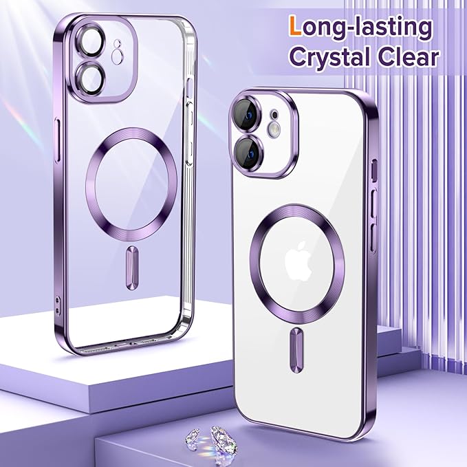 Hython Magnetic Clear for iPhone 11 Case with Camera Lens Protector [Compatible with MagSafe] Luxury Plating Edge Slim Soft TPU Cover Protective Phone Case for iPhone 11 6.1", Deep Purple