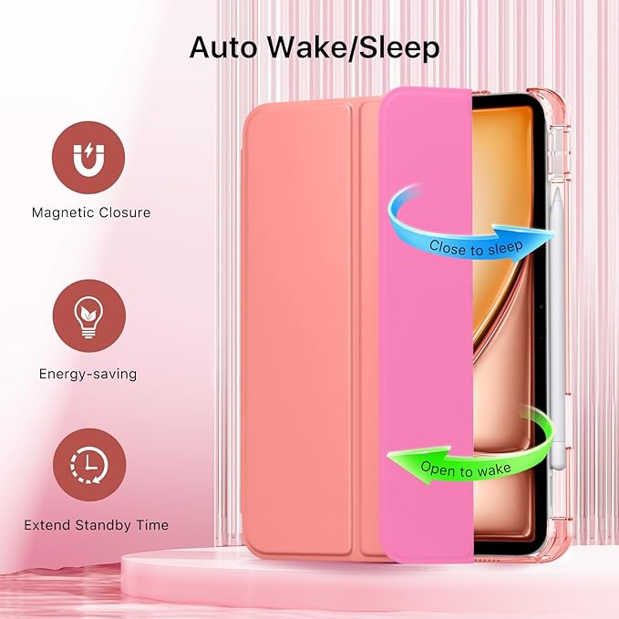 MoKo for iPad Air 11 inch Case (M4/M3/M2) 2026/2025/2024, iPad Air 5th/4th Gen 10.9 inch Case 2022/2020 with Pencil Holder, Slim Light Trifold Cover with Hard PC Translucent Back Shell, Conch Shell