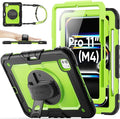 SEYMAC stock Case for iPad Pro 11-inch M5-M4 2025-2024, Shockproof Heavy Duty Case with Screen Protector, Pencil Holder, Rotating Stand, Hand Strap, Shoulder Strap, Green