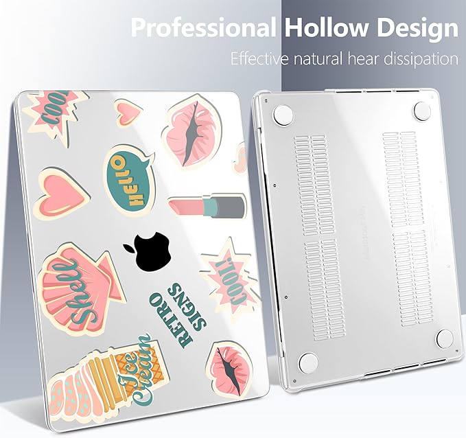Batianda Case for New MacBook Pro 14 Inch M5 (2025 2026) & 2024 2023 Release [Model A3434 / A3112] - Ultra Slim 1.2mm Glossy Hard Shell Protective Skin Keyboard Cover 4-in-1 Bundle, Retro Stickers