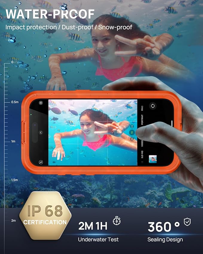 Lanhiem Magnetic for iPhone 17 Case, IP68 Waterproof, Dustproof, Compatible with Magsafe, Built-in Screen Protector, Full Body, Heavy Duty, Rugged Phone Cover, 6.3 inch, Cosmic Orange