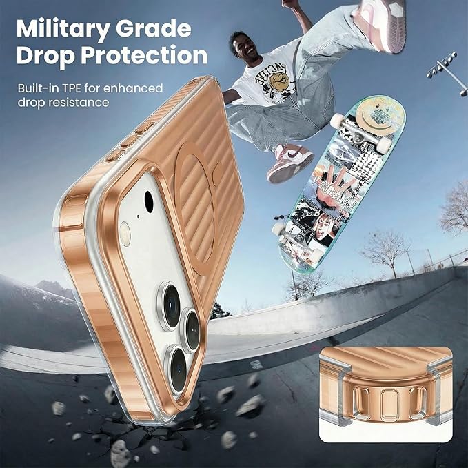 Magnetic Cooling Case for iPhone 17 Pro Max, with Air Vortex Heat Dissipation Technology, Anti-Fingerprint, Fit for MagSafe, Military-Grade Bumper, Included Camera Lens & Screen Protector,Desert Gold