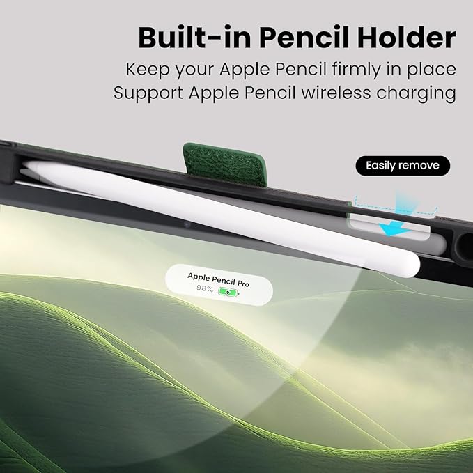 Handmade Case for iPad Air 13 Inch M4/M3/M2 (2026/2025/2024) with Pencil Holder Pocket,Magnetic Closure,Multi Angles Stand,Typing Angle,Folio Protective Cover,Auto Sleep/Wake,Green