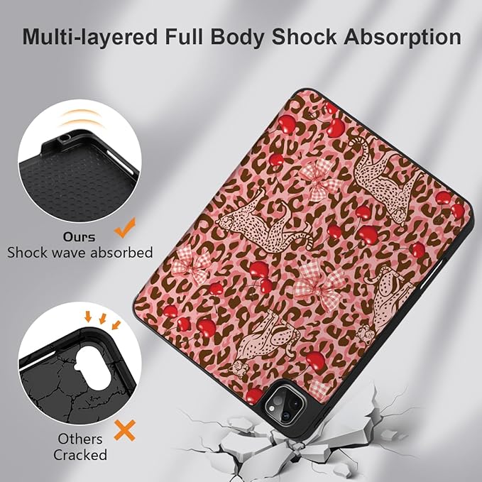 DONGKE Case for 2022/2021/2020/2018 iPad Pro 11 inch Gen 4/3/2/1 - Slim Protective Case - Built in Pencil Holder Support Charging - Trifold Stand & Sleep/Wake Cover- Cheetah Bow
