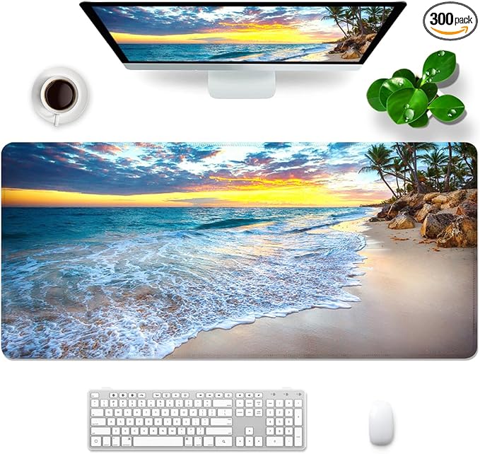 XXL Gaming Mouse Pad - Extended Size, Beach Ocean Design, Suitable for Work & Gaming