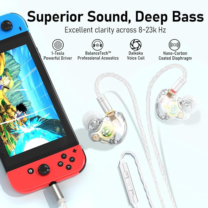 Vibes 202M Wired Earbuds - HiFi in Ear Monitor Headphones - Noise Isolating Ear Buds w/ Mic - Clear Sound, Deep Bass & Comfort-Fit Gaming Earphones - MMCX to 3.5mm & Silver Plated Cord, Carrying Case