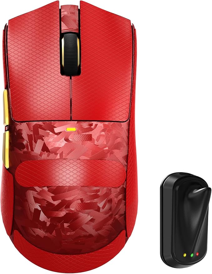 ATTACK SHARK X11Ultra 8K Carbon Fiber Wireless Gaming Mouse with 42000 DPI-PAW3950 MAX Sensor-63g Lightweight,Nordic 54L15 MCU Chip,Wired/BT/2.4Ghz,100 Million Clicks,Programmable for PC FPS(Red+Tape)