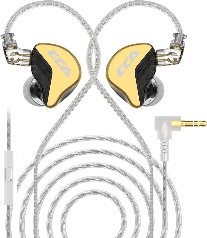 CCA CRA+ in Ear Monitor Earphone, Patented Ultra-Thin Diaphragm Dynamic Driver IEM, Clear Sound & Deep Bass, Wired Earbuds with Tangle-Free Removable Cord
