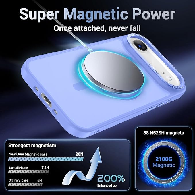 Newfuture Magnetic for iPhone Air Case [Compatible with Magsafe] [Military Grade Drop Protection] Translucent Matte Anti-Scratch Shockproof Protective Phone Cover 6.5 Inch, Light Purple