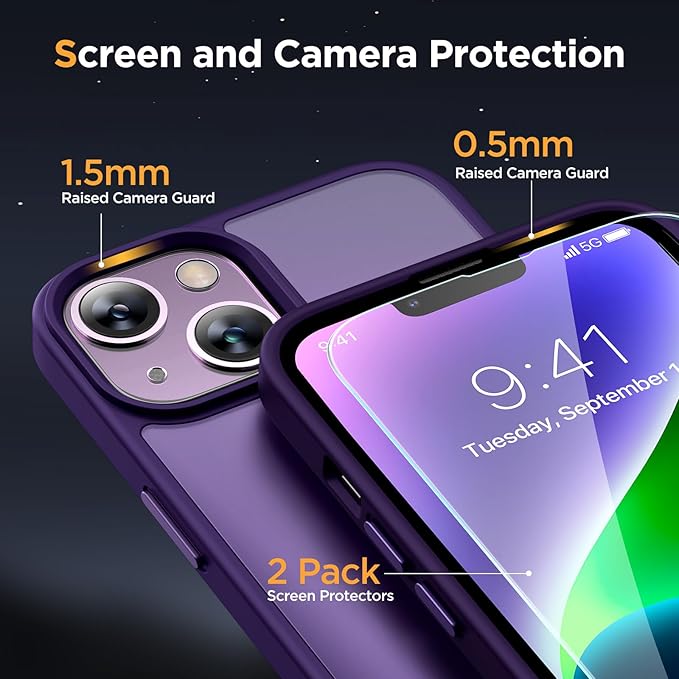 Miracase Magnetic Series Designed for iPhone 14 Plus Case [Compatible with MagSafe] [with 2X Screen Protectors] Anti-Fingerprint, Magnetic Charger Case for iPhone 14 Plus 6.7 inch - Dark Purple