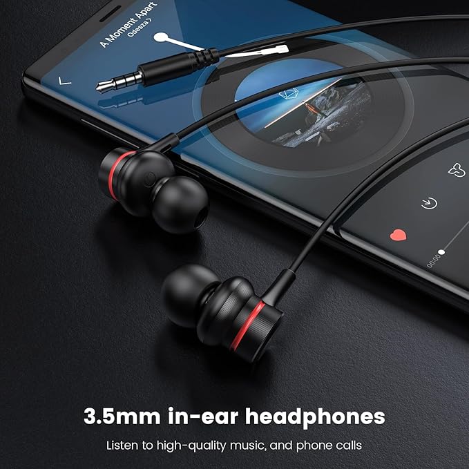 MOSWAG Wired Headphones, 3.5mm Wired Headphones with Microphone, 1/8 inch in-Ear Line Control Headsets Compatible with Mobile Phones, Desktop PCs, Tablets, Laptops, MP3s, MP4s, 2 Pack