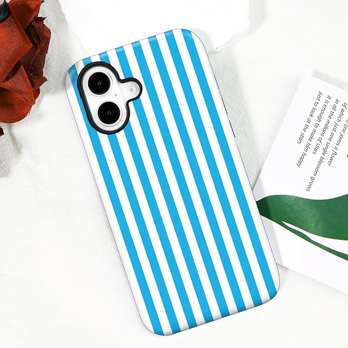 Magnetic for iPhone 16 Plus Case Cute Stripes Phone Case, Shockproof Slim TPU and Hard PC Protective Phone Cover Compatible with MagSafe Designed for Women Girls, Deep Blue