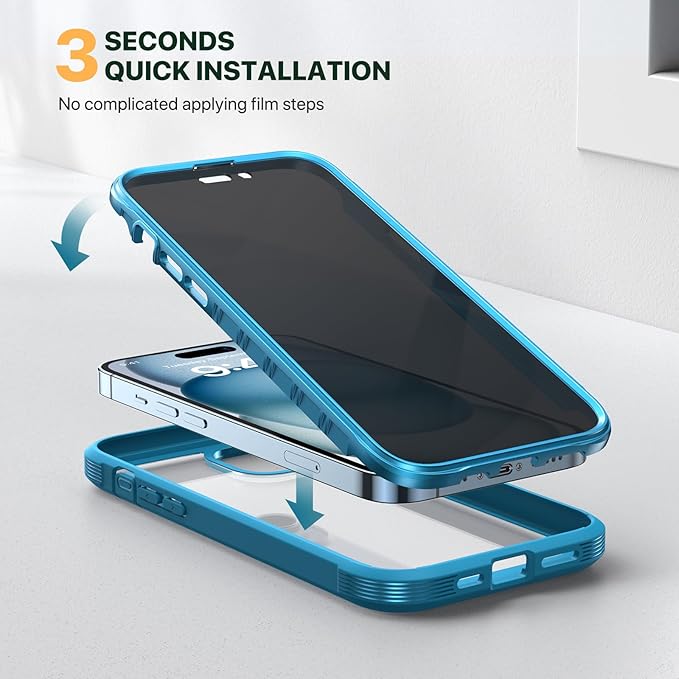 Diaclara Designed for iPhone 15 Case, Full Body Rugged Case with Privacy Built-in Touch Sensitive Anti-Scratch Screen Protector, with Camera Lens Protector for iPhone 15 6.1", Blue