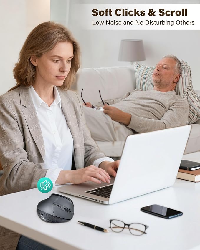 XUANGUI Vertical Ergonomic Quiet Wireless Mouse Rechargeable MT65, Bluetooth 5.1/2.4G/USBC Tri-Mode Computer Mice for Large and Medium Hands, Max 4800 DPI, Type C and Witeless for PC Laptop Mac Tablet