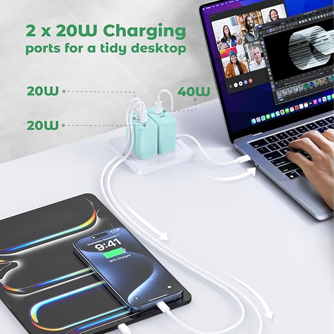 USB C Charger Block, 40W Dual Port Fast Charger 20W Type C Charging Block 3.1A USB Wall Charger Dual Port PD+QC Charging Cube for iPhone 15 16 14 13 12 11 Pro Max XS, iPad, Samsung Phone-Green