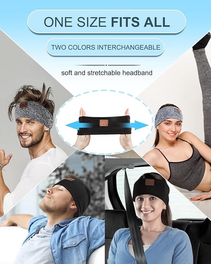 2-Pack Sleeping Headphones, Headband Headphones with Ultra-Thin HD Stereo Speaker, Bluetooth Headband for Sports, Workouts, Insomnia, Yoga, Air Travel, Meditation - Black&Blue