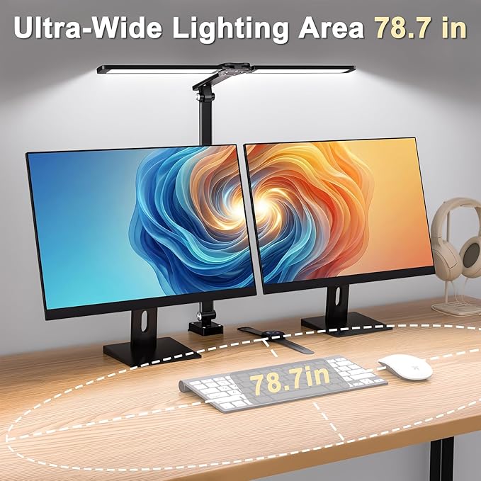 CHARYJOD LED Desk Lamp for Office Home, Height Adjustable Architect Desk Light with Clamp, Eye Caring Stepless Dimming Desk Lamp for Reading, Study, Workbench, 50 Lighting Models