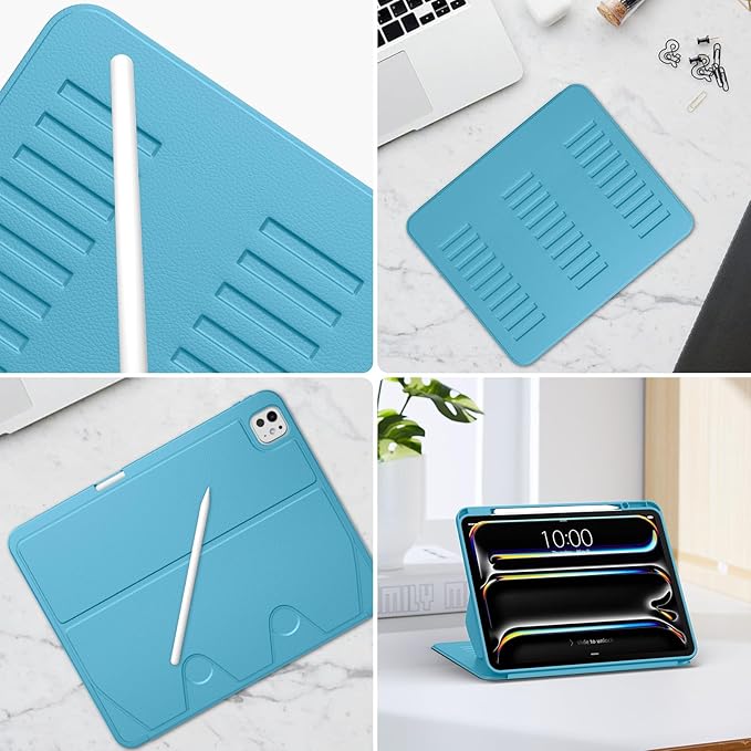 VIKESI Case for iPad iPad Pro 13-inch M5 or M4 Released in 2025 or 2024,Multiple Angles Magnetic Stand Cover,Shockproof Soft Back,Pencil Holder,and Auto Sleep/Wake,Sky Blue