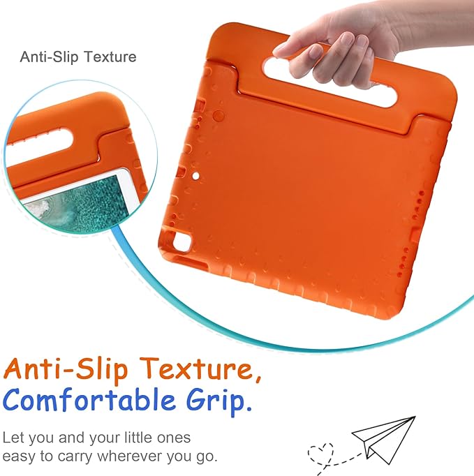 Kids Case for iPad 9th/8th/7th Generation (2021/2020/2019), iPad 10.2" Shockproof Case, Techcircle Handle Stand Lightweight EVA Foam Bumper Protective Rugged Drop Protection Child Proof Cover, Orange