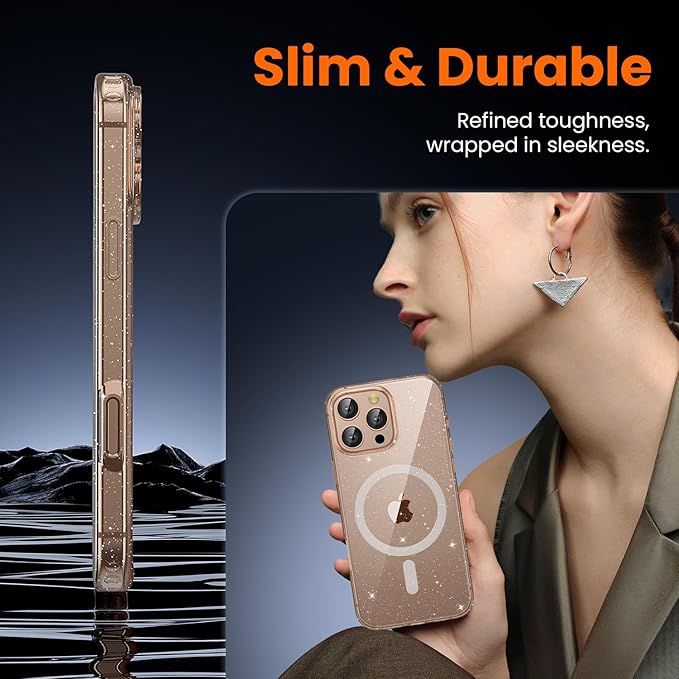 toushion 3 in 1 for iPhone 16 Pro Max Case Clear with MagSafe, Not Yellowing, Screen Protector*1 Camera Lens Protector*1, Protection for iPhone 16 Pro Max Phone Case 6.7 inch Clear Glitter