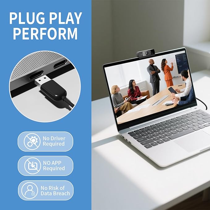 24MP 4K Ultra HD Web Camera with Microphone, USB Computer Camera for PC, Laptop, Mac, Plug and Play Desktop Web Cam for Streaming, Zoom, Teams, 4K Webcam with Auto Light Correction & Wide Angle