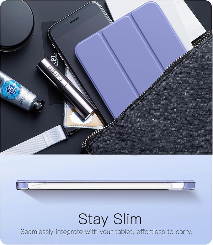 TiMOVO Case for iPad mini 7 A17 Pro 8.3-inch 2024, iPad mini 6th Generation Case, Slim Translucent Hard Back Folio Cover Support Touch ID & Apple Pencil Charging, Auto Wake/Sleep,Lavender Purple