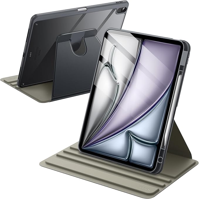 JETech Rotating Case for iPad Air 13-Inch M4/M3/M2 (2026/2025/2024) with Pencil Holder, 360 Degree Rotation Protective Stand Cover Clear Back, Auto Wake/Sleep (Space Gray)