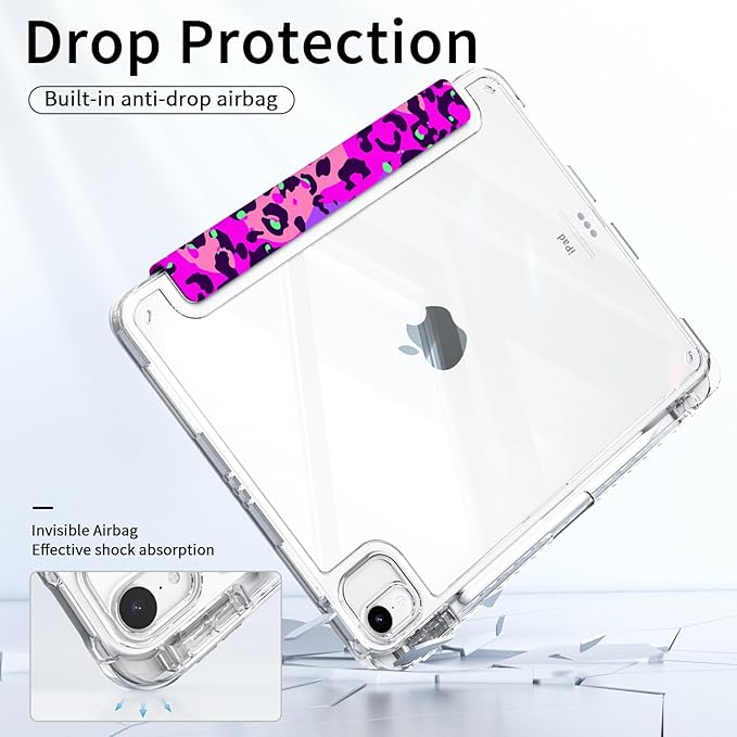 for iPad Air 11 inch Case M4/M3/M2 (2026/2025/2024), iPad Air 5th/4th Generation Case 10.9-inch 2022/2020 Leopard, Origami Trifold Stand Clear Back Cover with Pencil Holder, Purple Cheetah