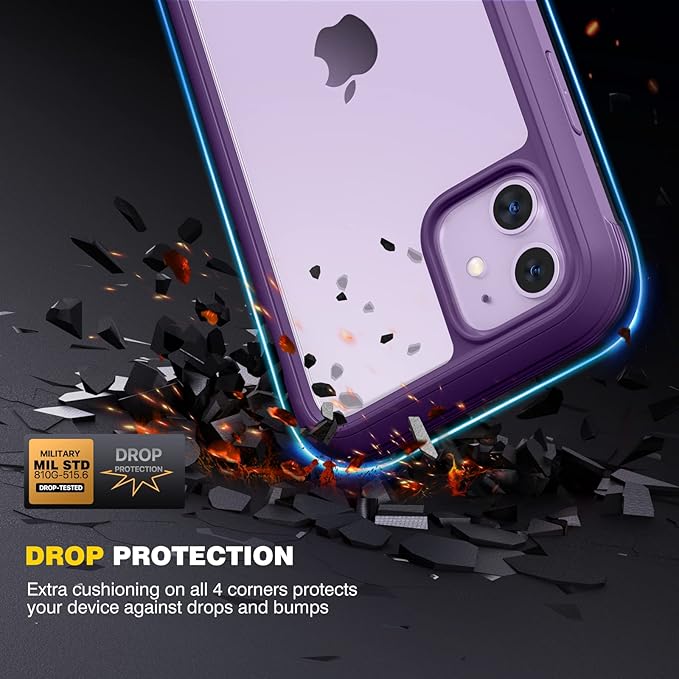 Diaclara Compatible with iPhone 11 Case, Full Body Rugged with Built-in Touch Sensitive Anti-Scratch Screen Protector, Soft TPU Bumper Case Clear Compatible with iPhone 11 6.1" (Purple and Clear)