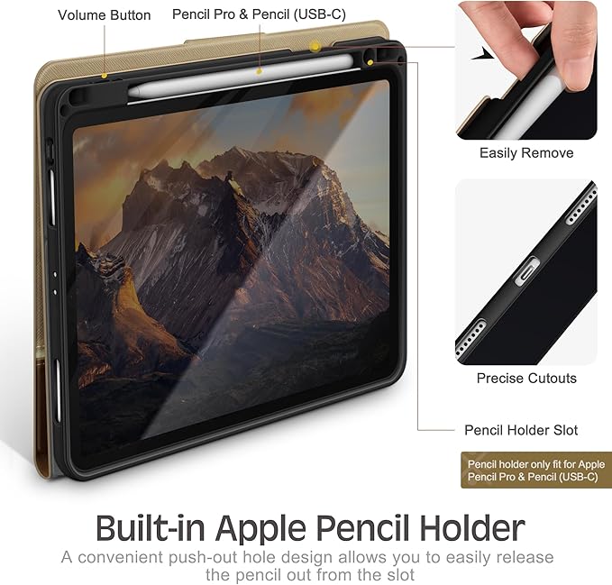 KingBlanc Case for iPad Pro 11 inch 4th/3rd/2nd/1st Generation (2022/2021/2020/2018) with Pencil Holder, PU Leather Protective Stand Folio, Auto Sleep/Wake, Multi-Angles for Viewing/Typing, Beige