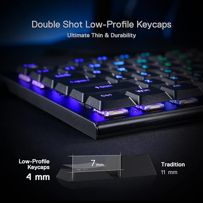 Redragon K619 Horus RGB Mechanical Keyboard, Ultra-Thin Designed Wired Gaming Keyboard w/Low Profile Keycaps, Dedicated Media Control & Linear Red Switch, Pro Software Supported