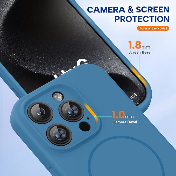 Miracase Magnetic for iPhone 15 Pro Case, [Soft Anti-Scratch Microfiber Lining], Compatible with MagSafe, Liquid Silicone Shockproof Drop Protection Phone Case for 15 Pro, Capri Blue