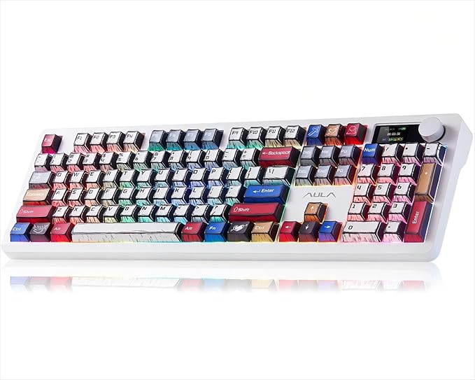 AULA F106 PRO Wireless Mechanical Keyboard,Full Size Gaming Keyboard with Hot Swappable Knob & Screen,Tri-Mode RGB Backlit with 8000mAh for PC/Laptop/Windows - Blaze Switch,Comic Mix
