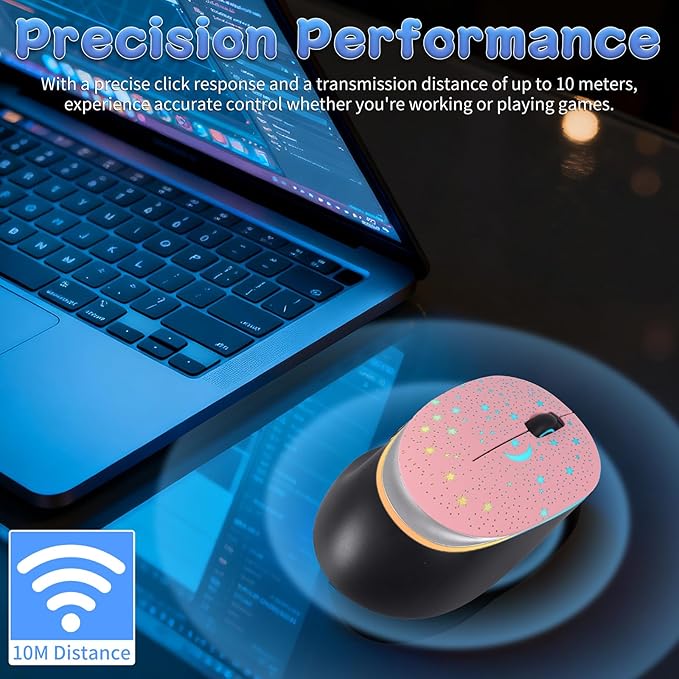 elec Space Bluetooth Wireless Mouse with Starry Sky RGB Backlight - Ergonomic Dual Mode Rechargeable Mouse, Type-C Charging - Perfect for Office, Gaming & Travel (Pink)
