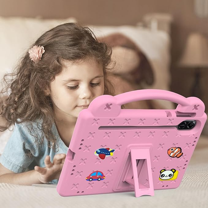 AKABEILA Compatible with Honor Pad X8a 2024/Pad X9 11 inch 2024/Infinix Xpad 11 inch X1101 2024 Tablet Case, Kids Shockproof Protective Case with Shoulder Strap & Stand Handle Pink