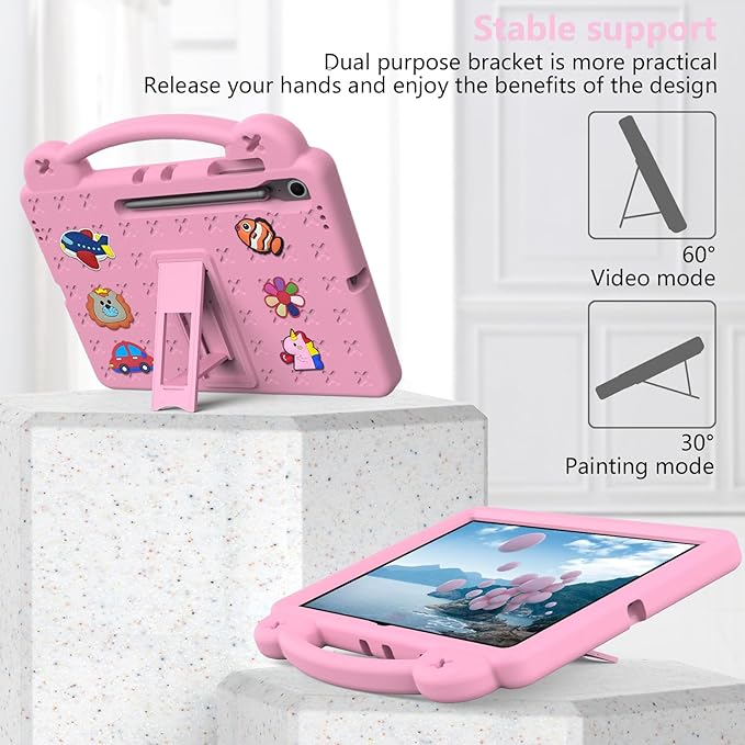 AKABEILA Compatible with Samsung Galaxy Tab A11+ 2025 Tablet Case, Kids Friendly Universal Lightweight Shockproof Protective Case with Shoulder Strap & Stand Handle Pink