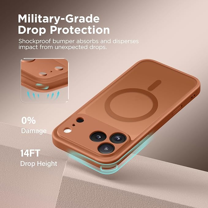 CAPRARO Magnetic for iPhone 17 Pro Max Case, Upgraded [Full Camera Protection] [Compatible with MagSafe] Protective Translucent Matte Women Girl Phone Case Cover, Dark Orange