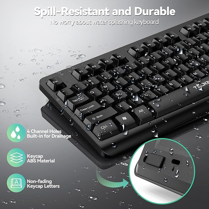 TECKNET Wireless Keyboard, 2.4G Silent Full-Size USB Keyboard with Number Pad, Ergonomic Keys & Adjustable Feet, Compatible with Laptop, PC, Desktop, Notebook, Windows 11/10/8/7 –Black