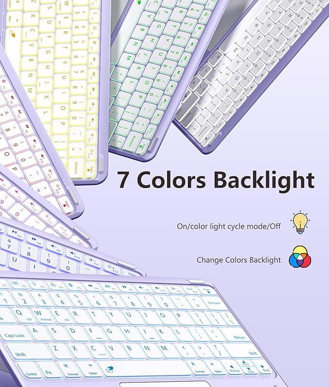 Harvopu for iPad Air 13 Inch & Pro 12.9 Case with Keyboard - Multi-Touch Trackpad, 7 Colors Backlit, Detachable Keyboard Cover for iPad Pro 12.9 (6th, 5th, 4th, 3rd gen), Air 13 M4/M3/M2 (Purple)
