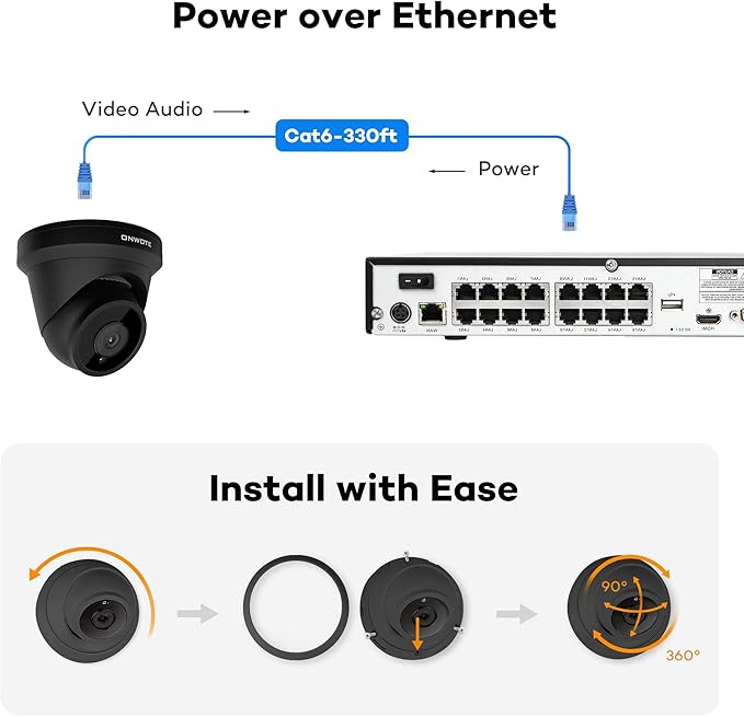 ONWOTE 4K 8MP PoE IP Security Camera, AI Human Vehicle Detection, 3840x2160 8 Megapixels, 134° FoV, Video Audio, Indoor Outdoor, Commercial Wired Camera for Business (Black)