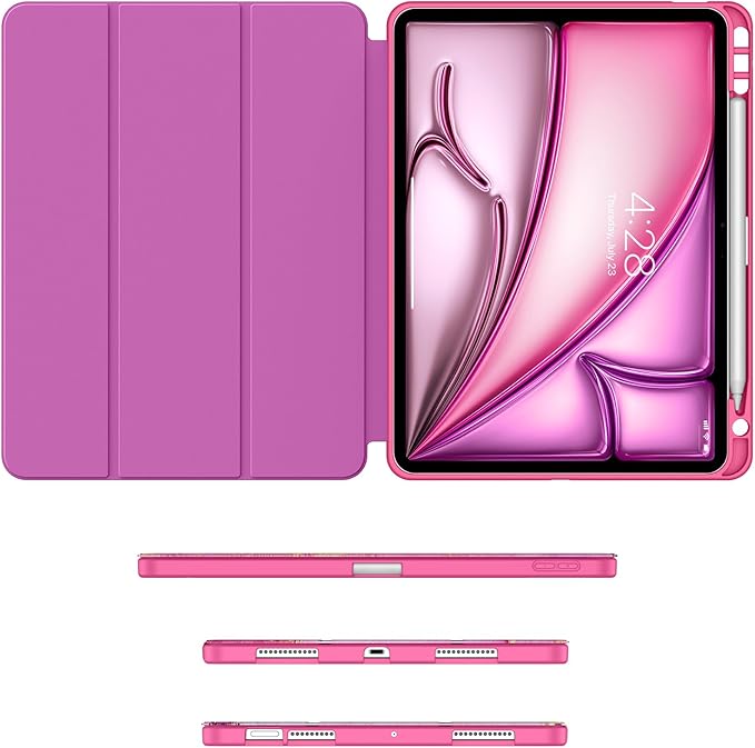 Soke Case for New iPad Air 11 Inch (M4/M3/M2, 2026-2024), iPad Air 5th/4th Generation 10.9 Inch (2020-2022) with Pencil Holder, Soft TPU Back Cover & Auto Sleep/Wake, Hot Pink Marble