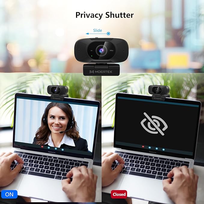 4K Webcam with Microphone, 1080P 60fps Webcam for PC, 8MP UHD 92° Wide Angle Len, Automatic Light Correction, USB Camera with Privacy Cover, External Computer Camera for Business Meeting/Video Call