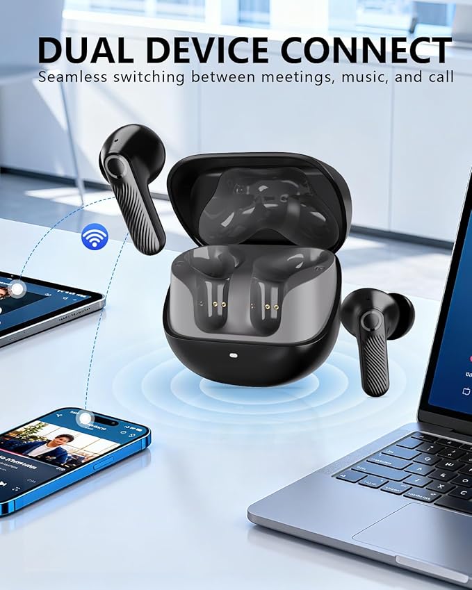 Wireless Earbuds with Active Noise Cancelling,140-Hour Long Battery Life Bluetooth 5.4 Ear Buds,Multi-Device Pairing,Enhanced Clear Call,Deep Bass Stereo In Ear Headphone