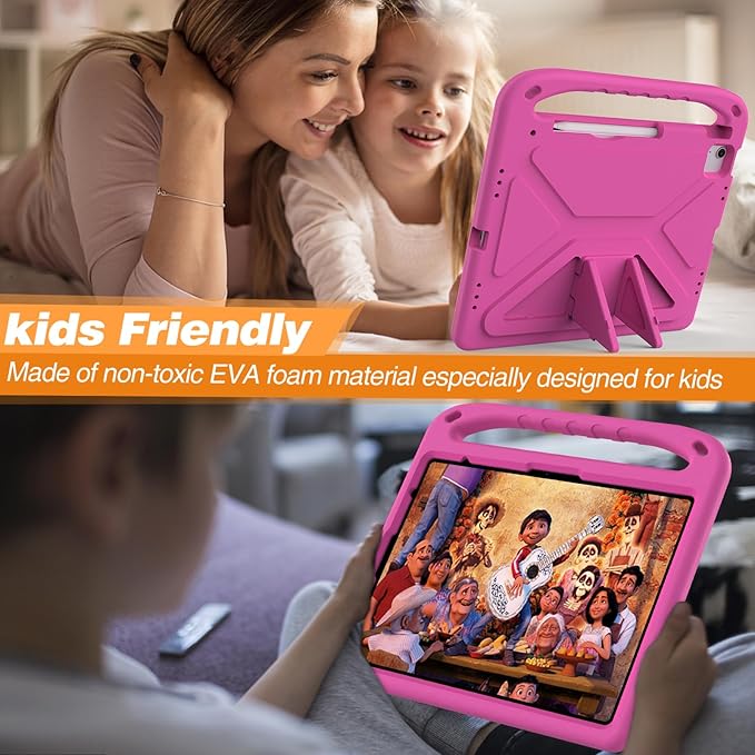 Cute Kids Case for iPad Air 13" M4 M3 M2 2026 2025 2024/ Pro 13 Inch M5 M4 Cover 2025 2024, iPad Pro 12.9 Case 2022/2021/2020/20218, Soft EVA Handle Cover with Shoulder Strap Stand, Rose