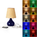 Cordless Table Lamp Rechargeable, Navy Blue Mini Bedroom Lamps for Bedside Nightstand, Rattan Shade Small Table Lamps for Small Spaces for Kitchen Counter, Bookshelf, Home Office, Living Room, Dorm