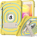 SIBEITU Kids Case for iPad 9th Generation/ 8th Gen/ 7th Gen with Pencil Holder & Stand, Fully-Body Hybrid Shockproof Rugged Drop Protective Cover for iPad 10.2 inch 2021/2020/2019 (Yellow Blue)