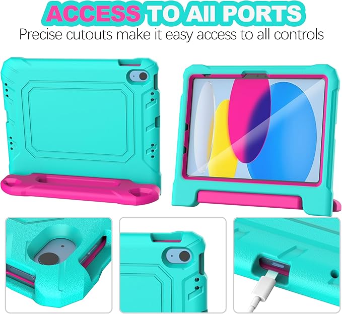 YIHE Kids Case for iPad (A16) 11th Generation 11 Inch 2025 & iPad 10th Generation 10.9 inch 2022, with Built-in Screen Protector and Handle Stand, Full Body Shockproof Protective Cover, CyanPink